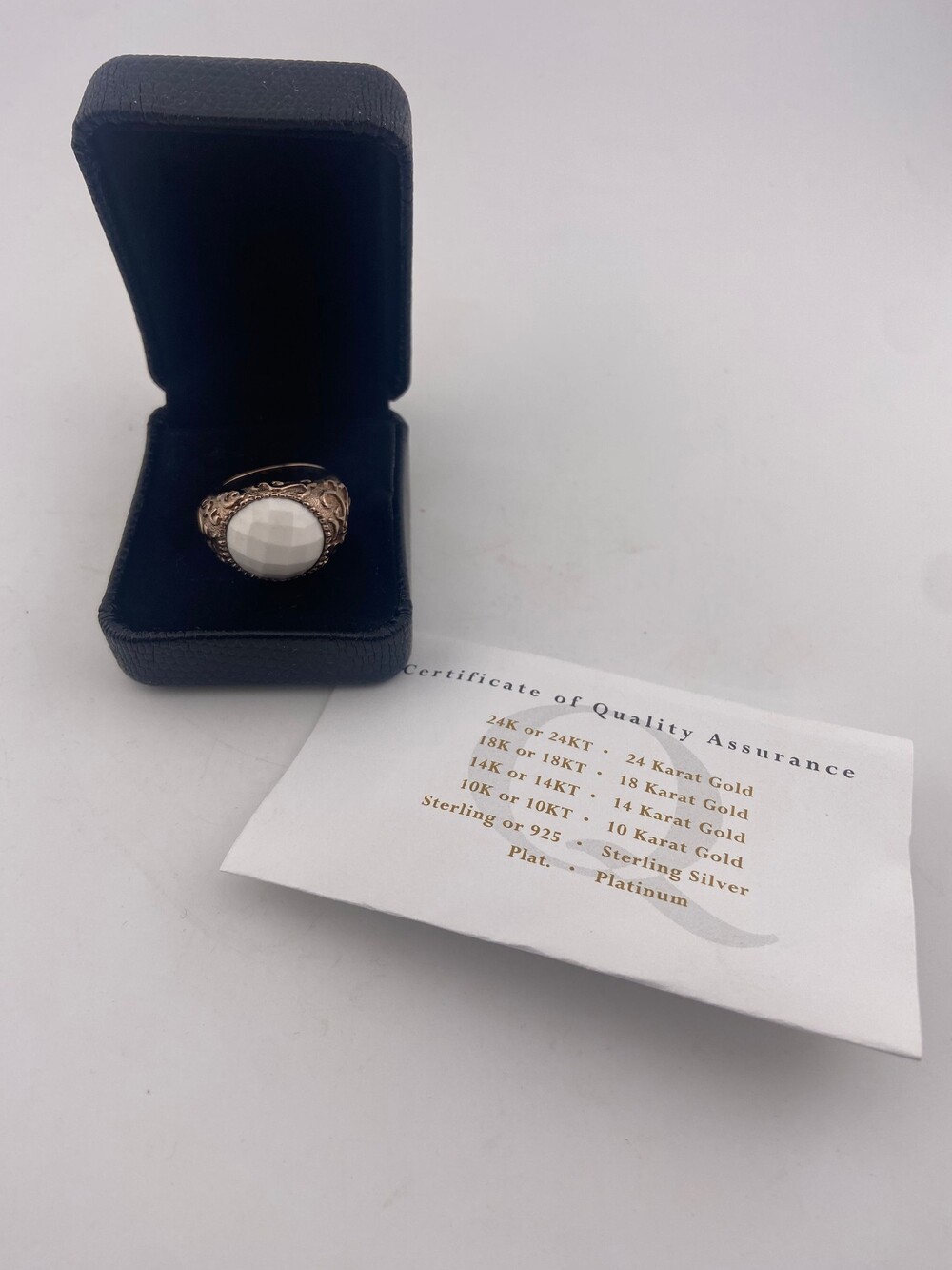 Bronzo d'Italia Faceted White Quartzite Solitaire Ring Vintage Style Size 9